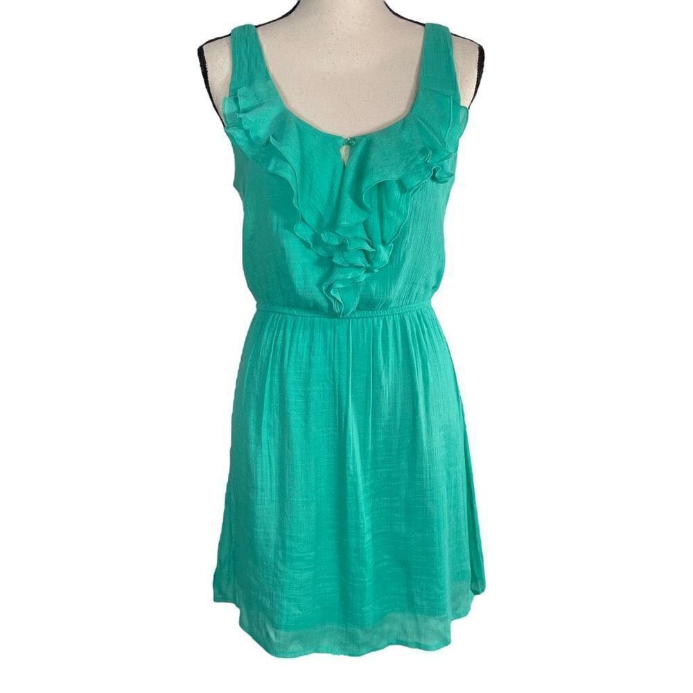 As U Wish Blue Fit Flare Sleeveless Ruffled Dress Small